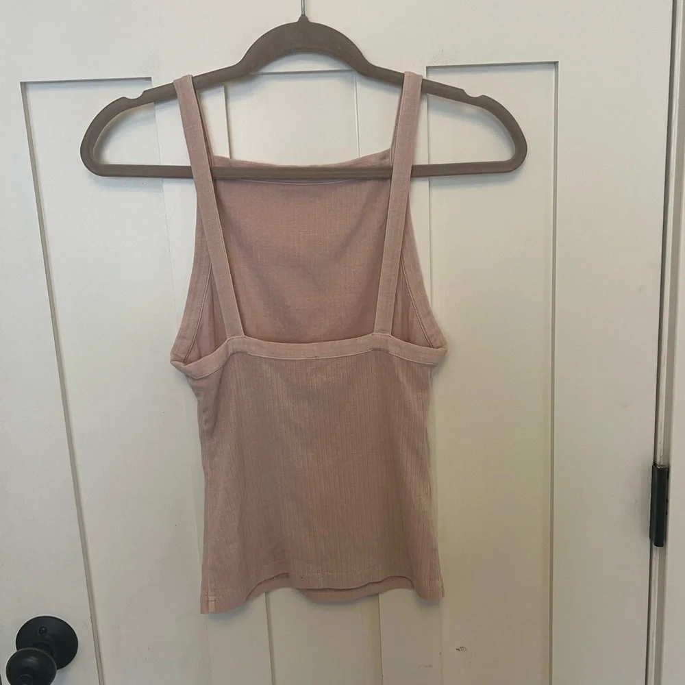 Free People Intimately Set Up Pale Pink High Square Neck Ribbed Tank Top XS